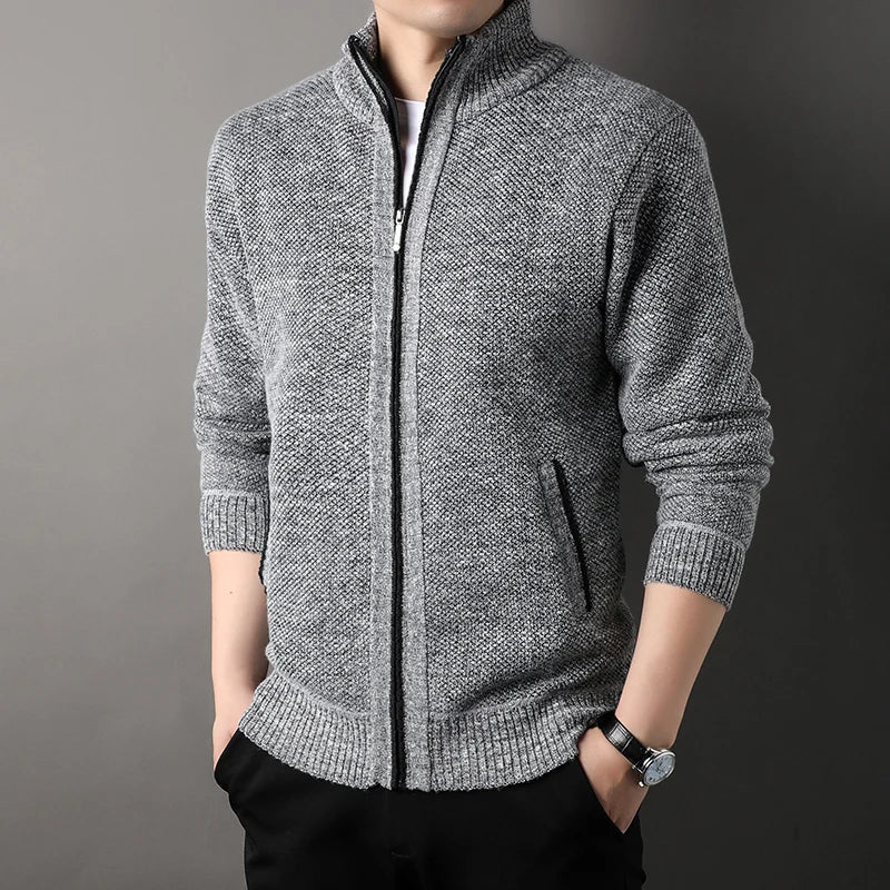 Pull en maille à col montant pour homme, cardigan automne-hiver, coupe slim, couleur unie - NGSHOP-ONE