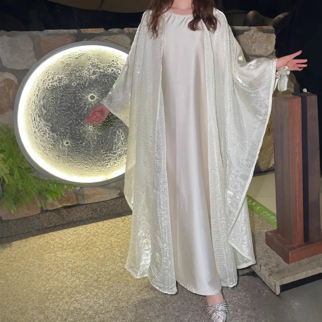 Ensemble jalabiya marocain et cardigan scintillant pour occasions spéciales - NGSHOP-ONE