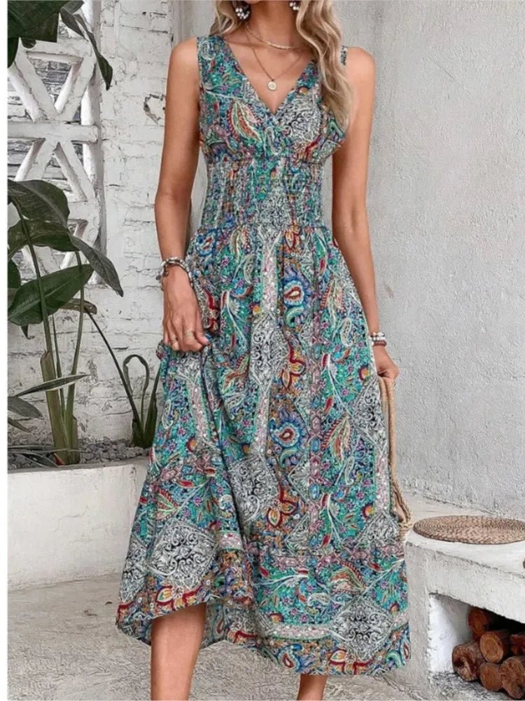 Robe d'Été Bohème Sans Manches Imprimée. - NGSHOP-ONE