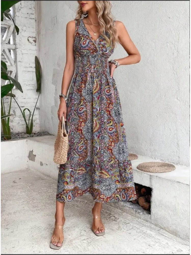 Robe d'Été Bohème Sans Manches Imprimée. - NGSHOP-ONE