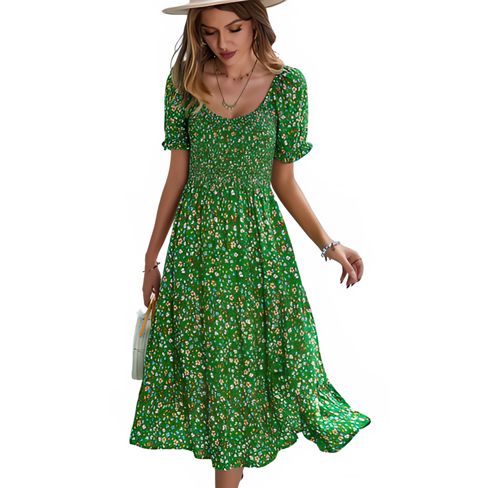Robe d'Été Fleurie Style Bohème avec Taille Élastique Confortable - NGSHOP-ONE