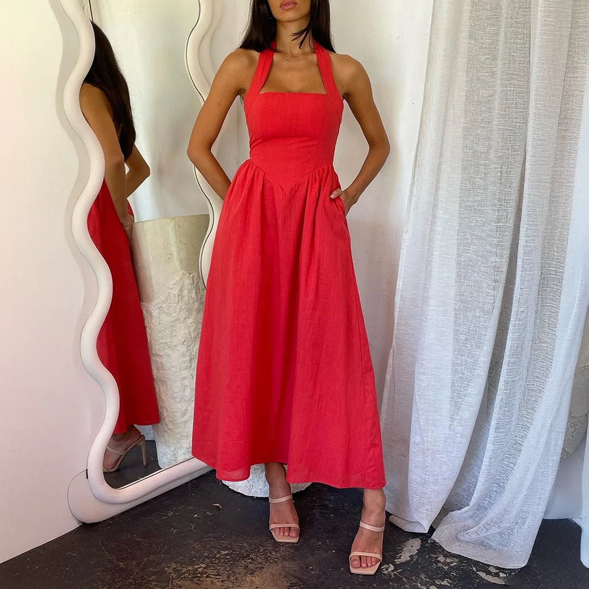 Robe Longue d'Été Dos Nu à Taille Haute pour Femme - NGSHOP-ONE