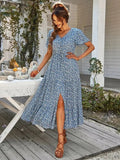Robe Longue Fleurie Vintage Style Bohème à Boutons pour Femme - NGSHOP-ONE