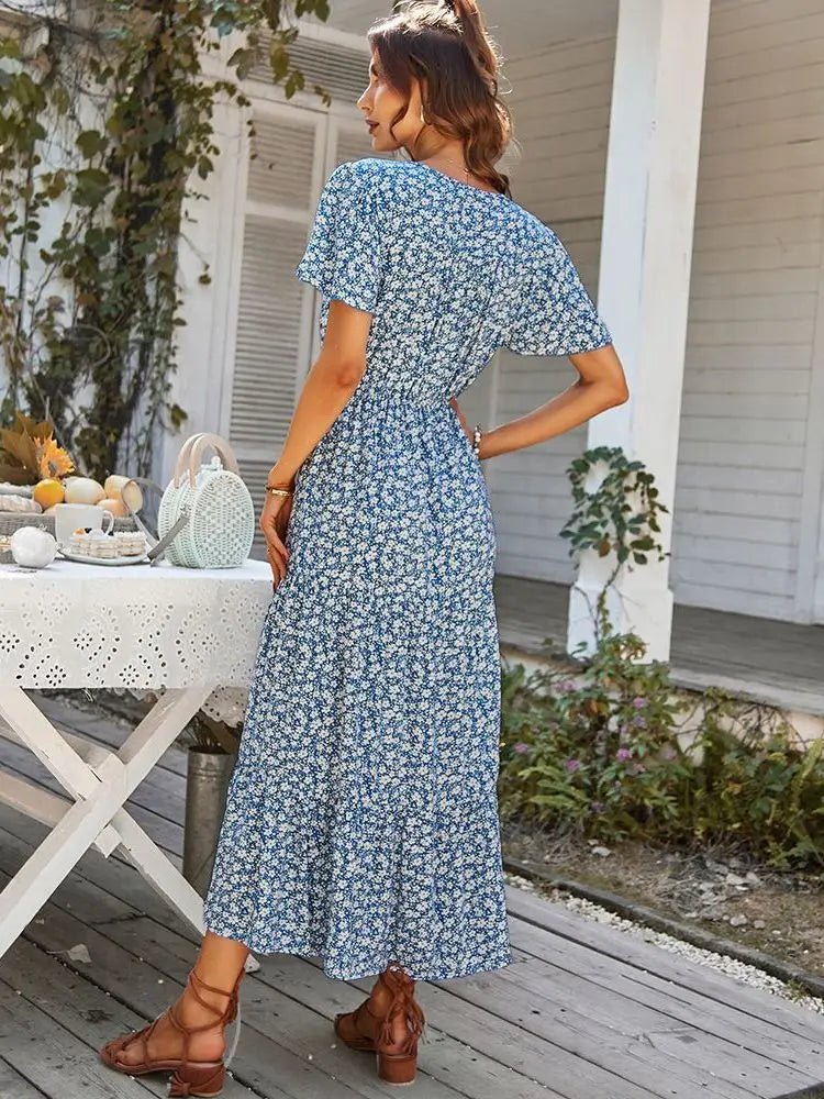 Robe Longue Fleurie Vintage Style Bohème à Boutons pour Femme - NGSHOP-ONE