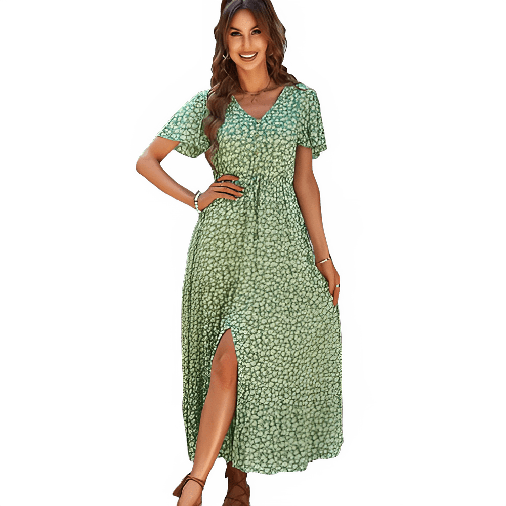 Robe Longue Fleurie Vintage Style Bohème à Boutons pour Femme - NGSHOP-ONE