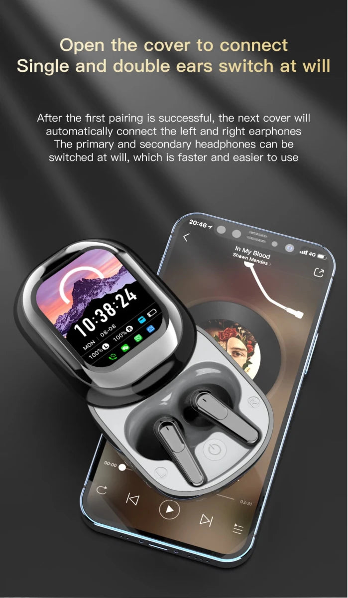 SE - ONE – écouteurs intelligents LED, écran tactile coulissant couleur, prise en charge de l'application, réception d'informations, écouteurs TWS sans fil, 300mAh - NGSHOP - ONE