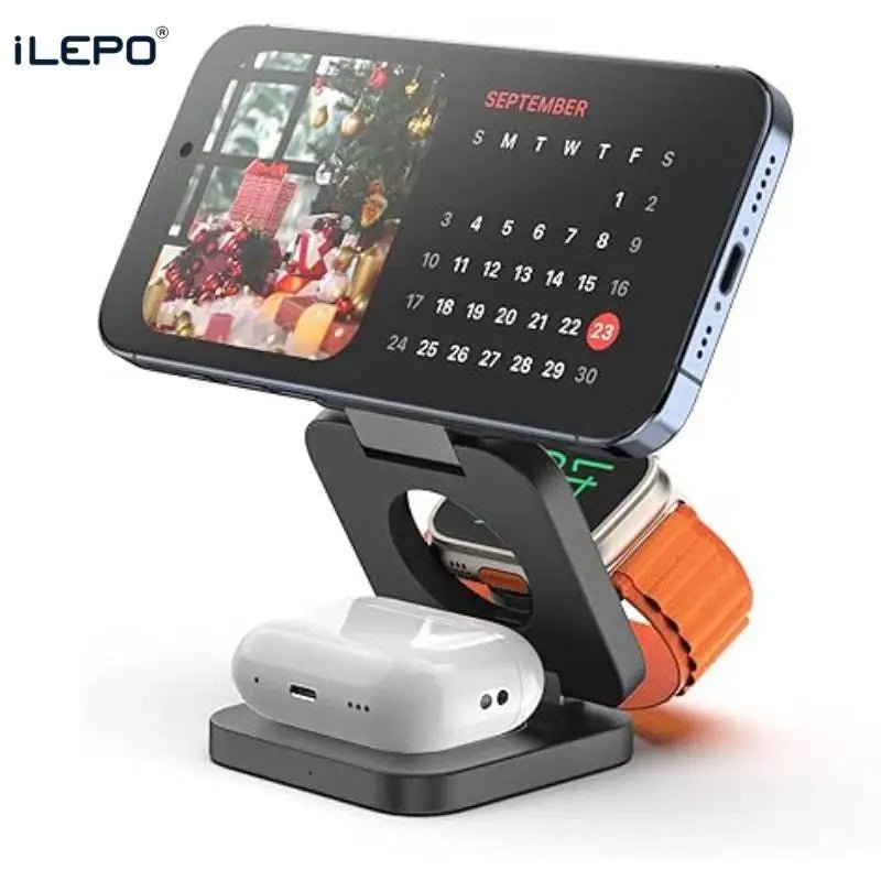 Station de Charge Magnétique Pliable 3 en 1 pour iPhone et Apple Watch - NGSHOP-ONE