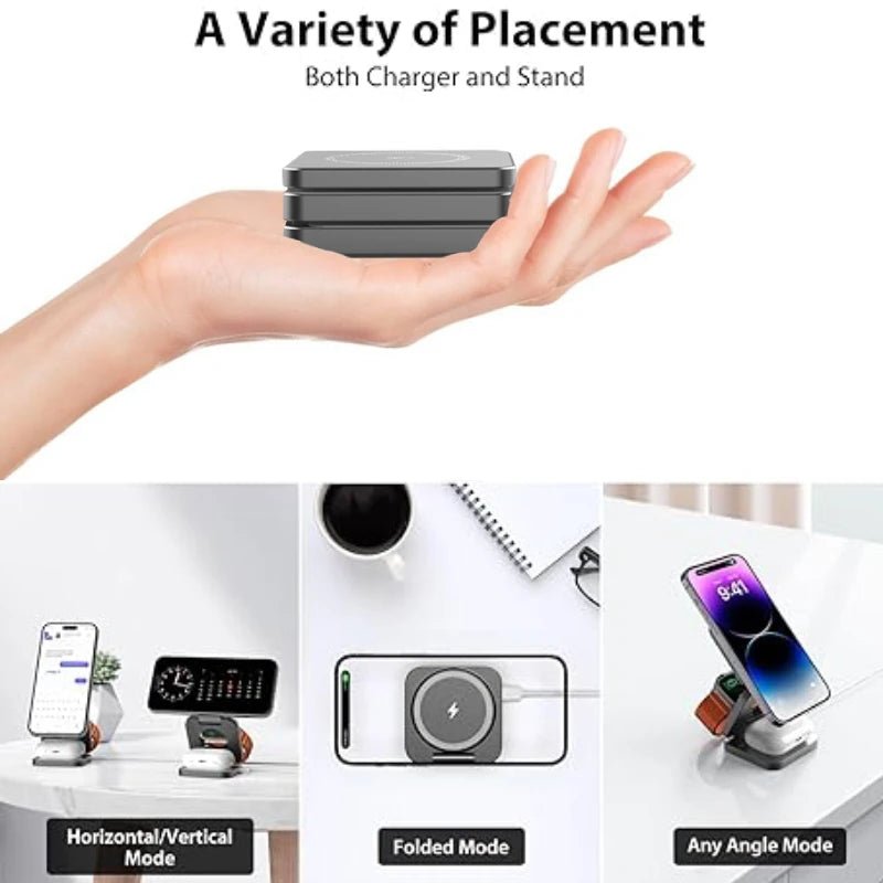 Station de Charge Magnétique Pliable 3 en 1 pour iPhone et Apple Watch - NGSHOP-ONE