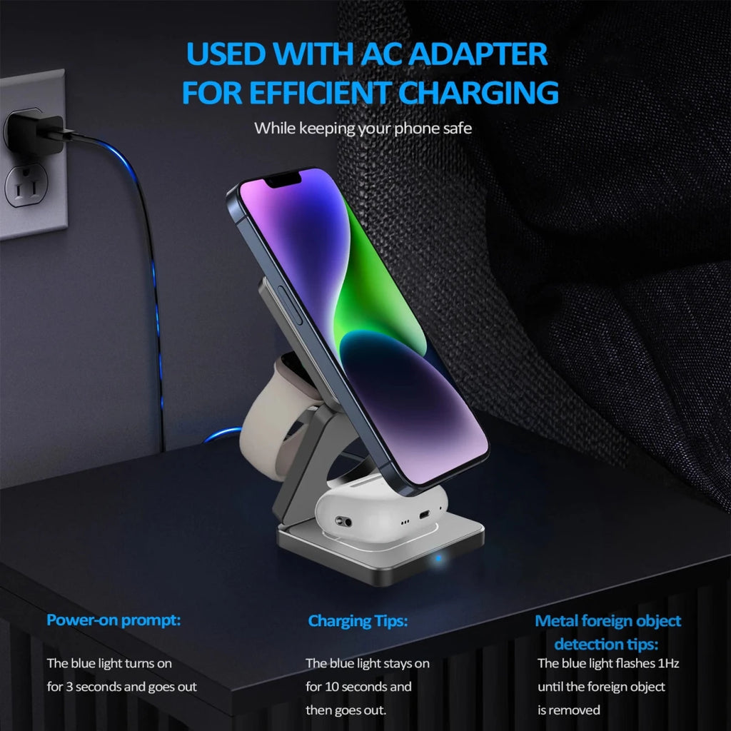 Station de Charge Magnétique Pliable 3 en 1 pour iPhone et Apple Watch - NGSHOP-ONE