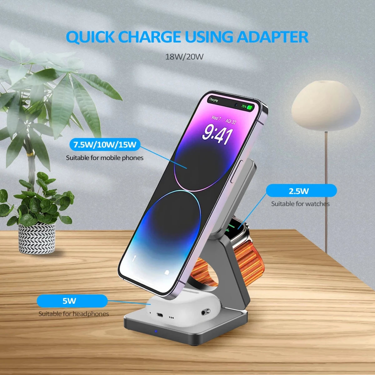 Station de Charge Magnétique Pliable 3 en 1 pour iPhone et Apple Watch - NGSHOP-ONE