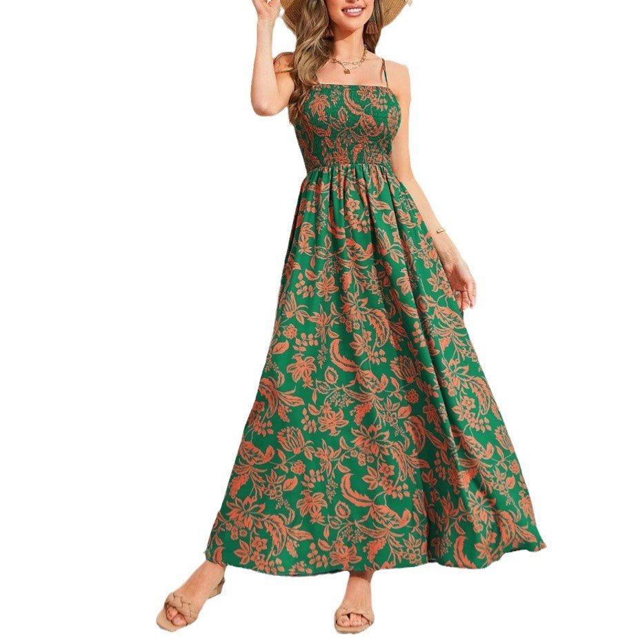 Strap Printed Dress Sleeveless One - Shoulder Long Dress - NGSHOP - ONE