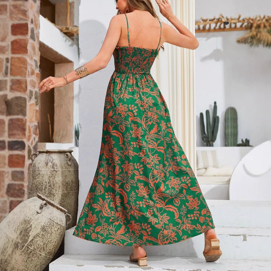 Strap Printed Dress Sleeveless One - Shoulder Long Dress - NGSHOP - ONE