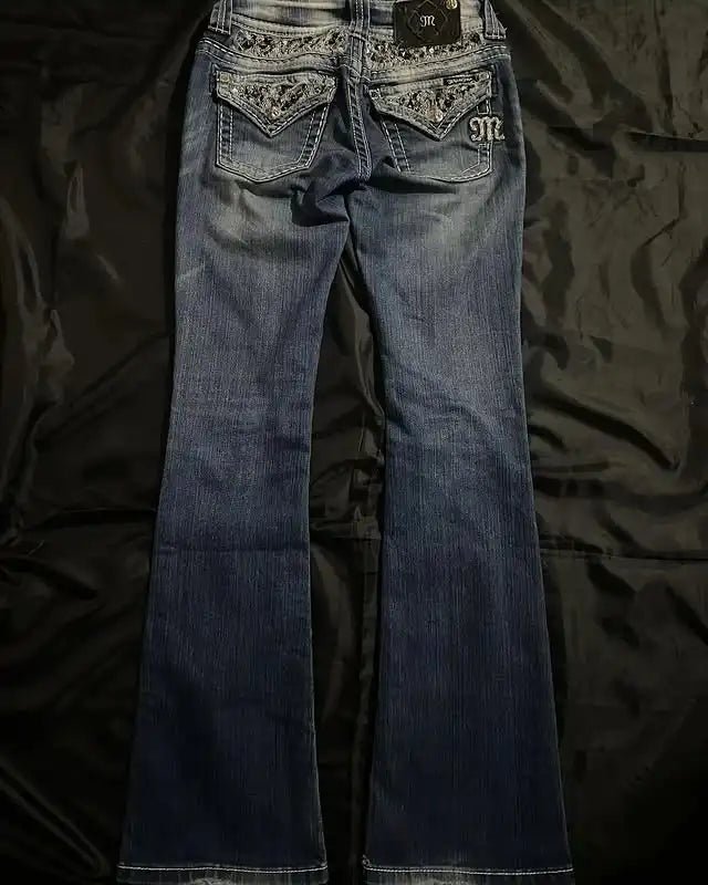 Jean streetwear vintage Y2K pour femme - coupe slim, taille mi-haute - NGSHOP-ONE