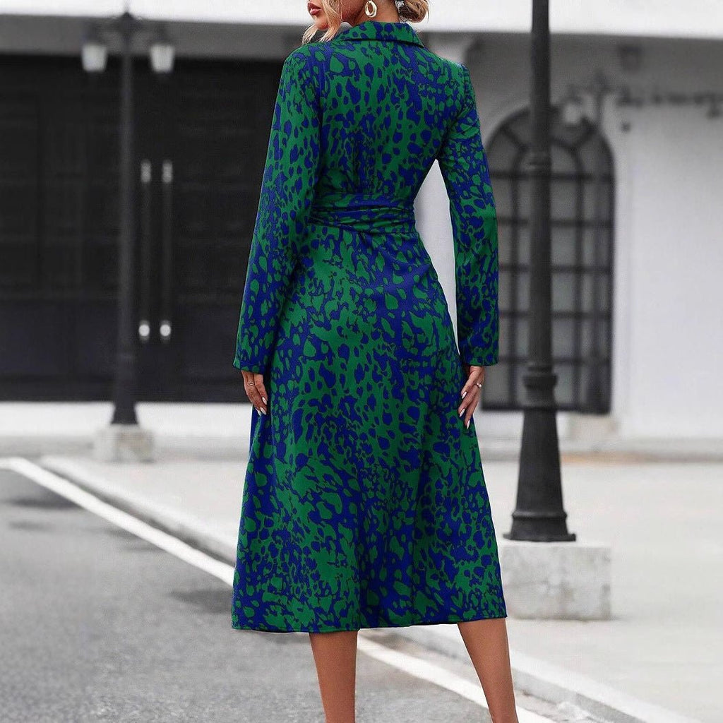 style dress with shirt collar, belt, long skirt for women - NGSHOP - ONE
