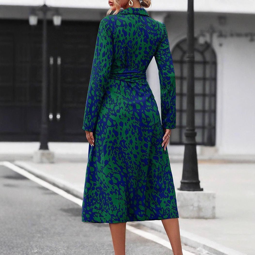 style dress with shirt collar, belt, long skirt for women - NGSHOP - ONE