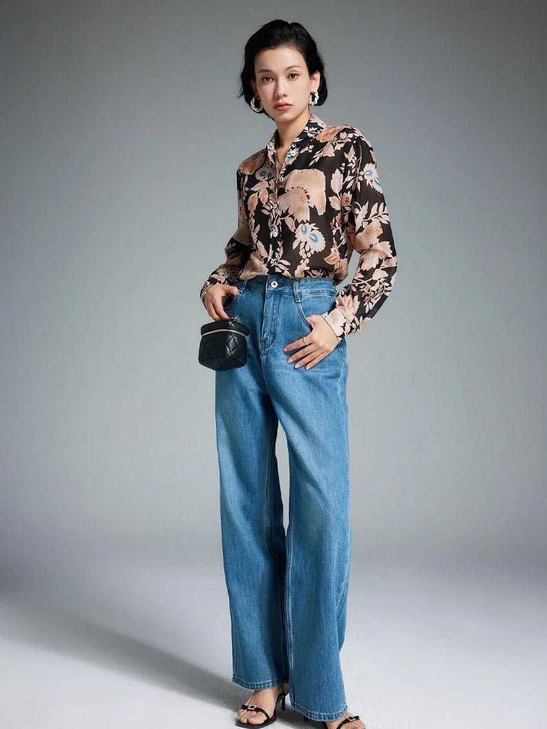 Chemises fleuries pour femme, 30 % soie, 70 % coton - NGSHOP-ONE