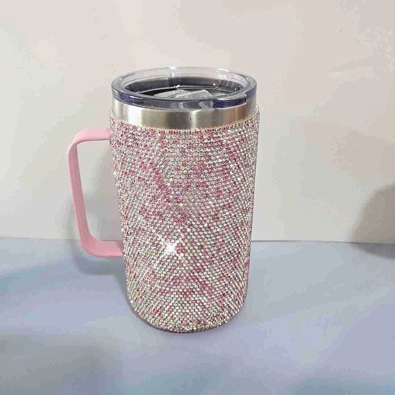 Tasse de voyage café acier inoxydable 720 ml, poignée strass diamants, style bouteille scintillante. - NGSHOP-ONE