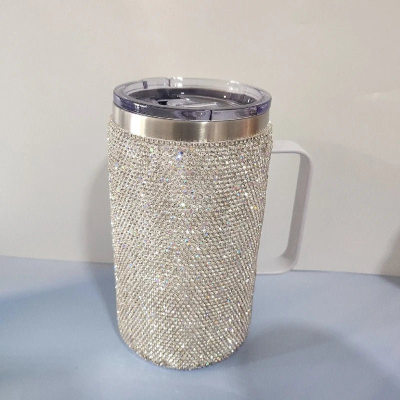 Tasse de voyage café acier inoxydable 720 ml, poignée strass diamants, style bouteille scintillante. - NGSHOP-ONE