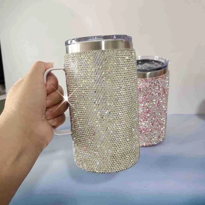 Tasse de voyage café acier inoxydable 720 ml, poignée strass diamants, style bouteille scintillante. - NGSHOP-ONE