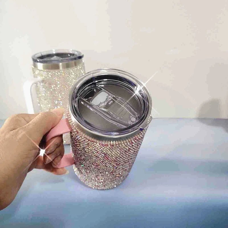 Tasse de voyage café acier inoxydable 720 ml, poignée strass diamants, style bouteille scintillante. - NGSHOP-ONE