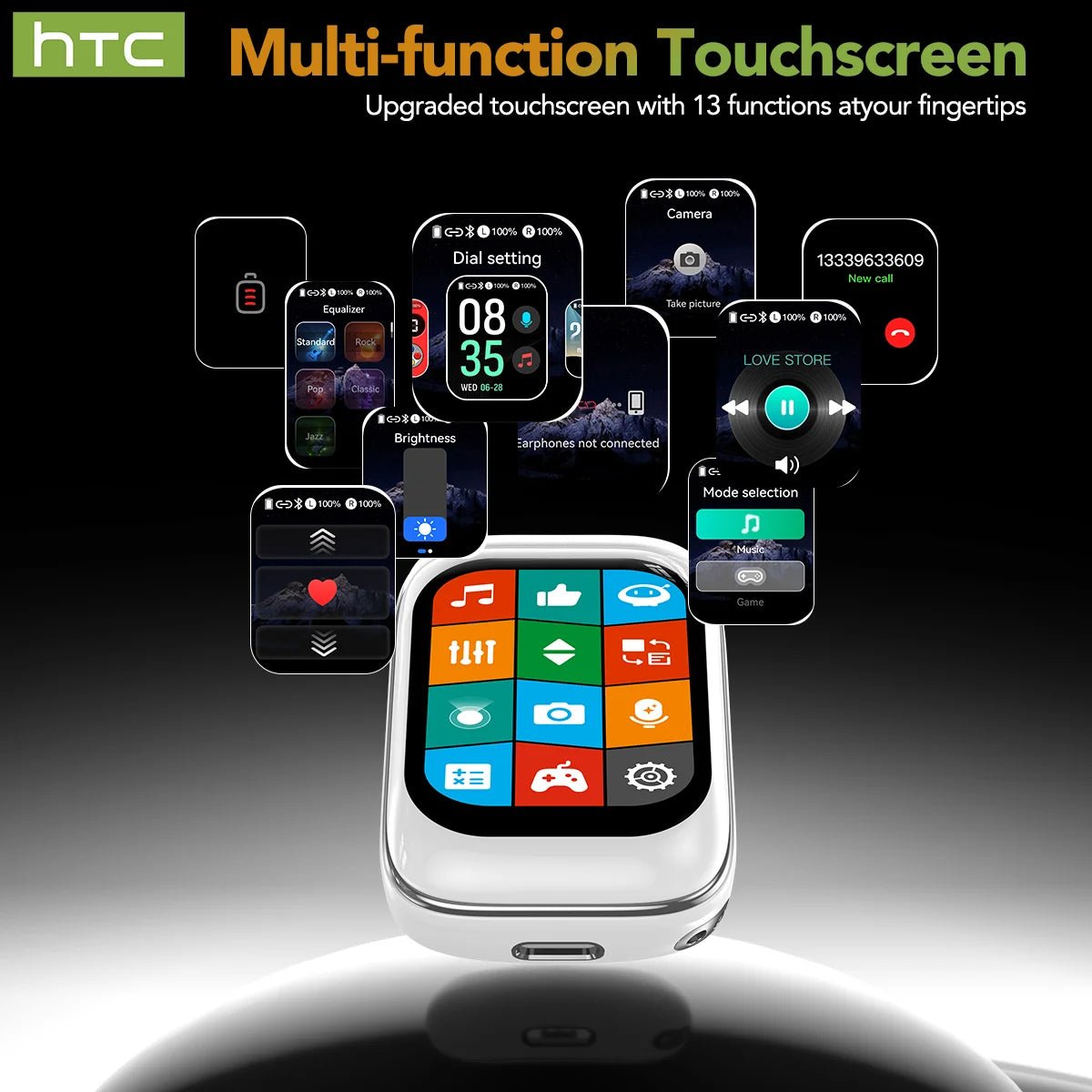 Type coulissant Bluetooth casque HTC Full HD LCD affichage sans fil écouteurs antibruit écouteurs basse son écouteurs pour la musique - NGSHOP - ONE