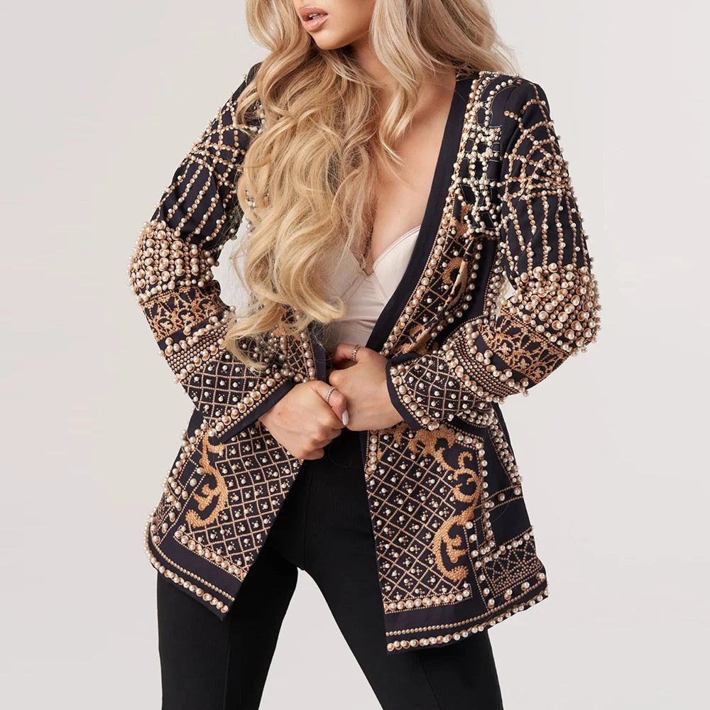 Veste Cintrée Femme à Manches Longues et Détails Perles - NGSHOP-ONE