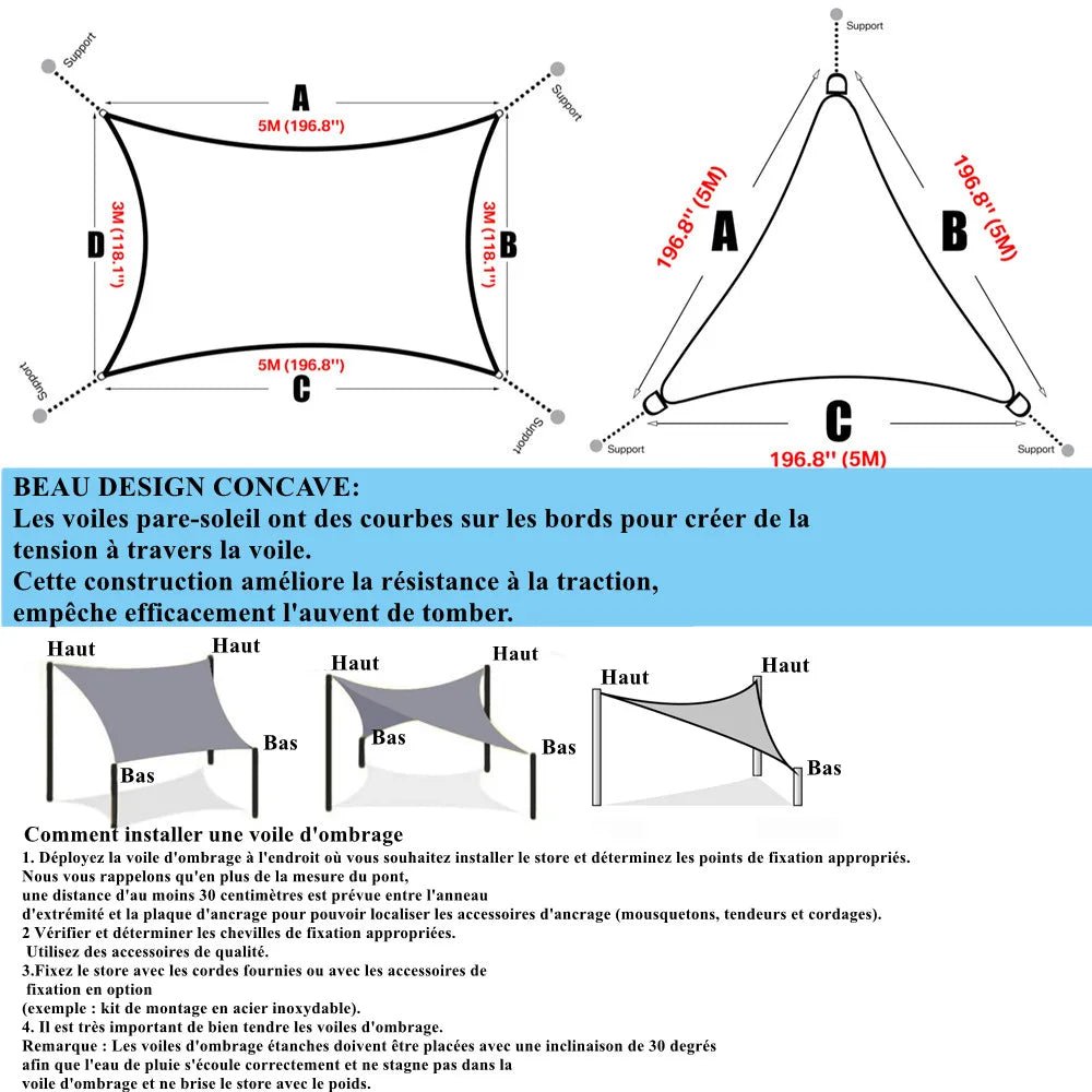 Voile d'ombrage imperméable 160GSM pour jardin et piscine - NGSHOP-ONE