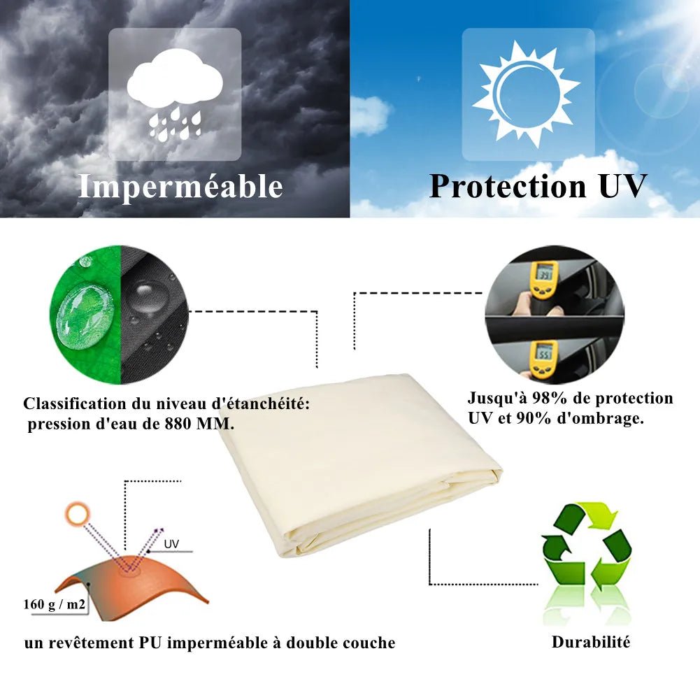 Voile d'ombrage imperméable 160GSM pour jardin et piscine - NGSHOP-ONE